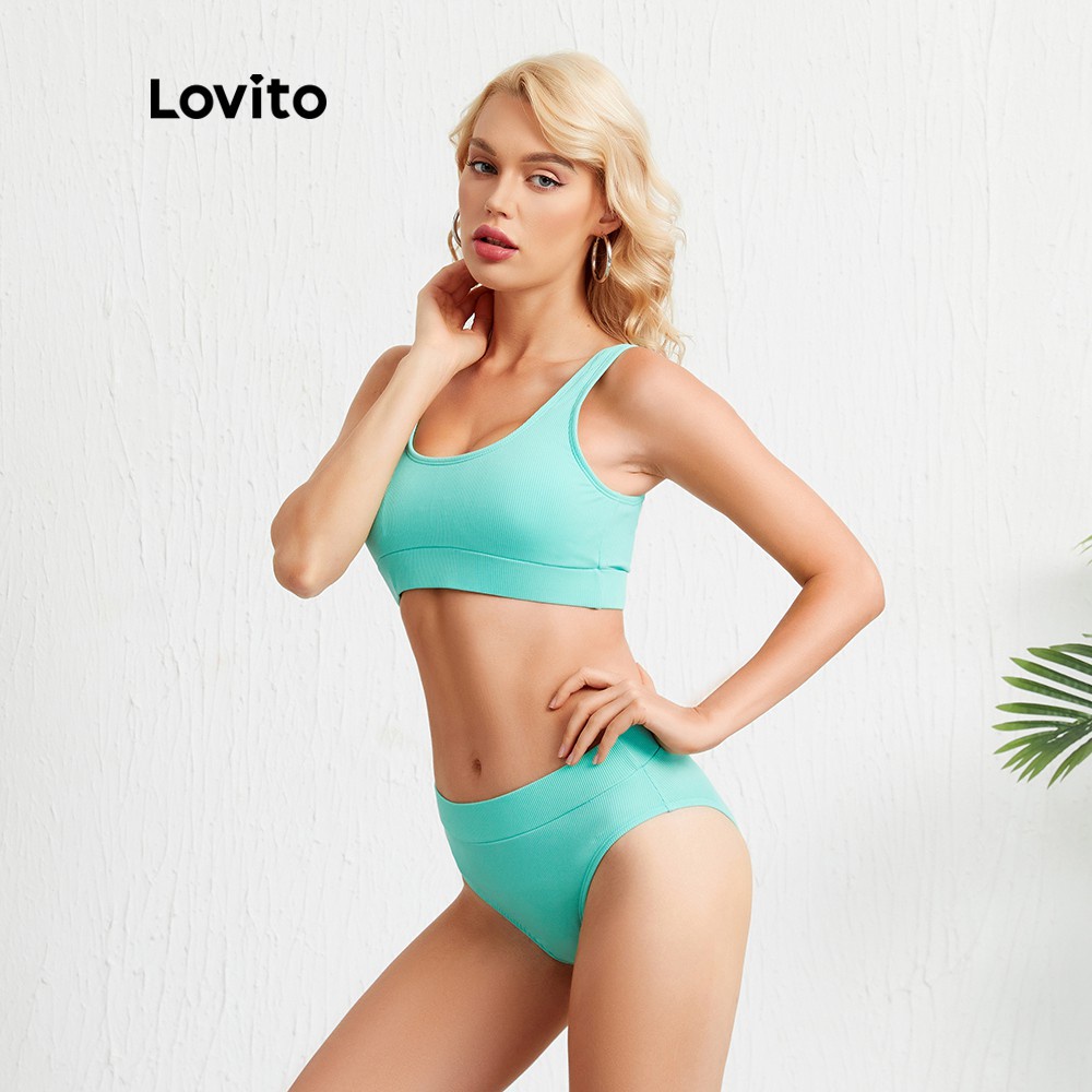 Bộ đồ bơi Lovito màu xanh lá lưng cao thoải mái L09040 | BigBuy360 - bigbuy360.vn