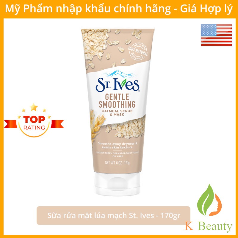 Sữa rửa mặt Tẩy tế bào chết lúa mạch STIVES Gentle Smoothing Oatmeal Scrub 170gr - [St.Ives - Hàng USA]