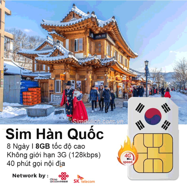 SIM Du Lịch HÀN QUỐC | Sim 4G Hàn Quốc | 8 Ngày 8GB Data Tốc Độ Cao Có Thoại