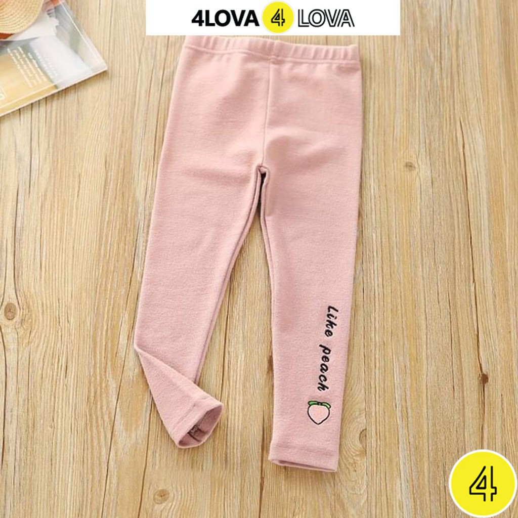 Quần legging 4LOVA dáng ôm chất thun cotton co giãn in họa tiết hoa quả cho bé gái