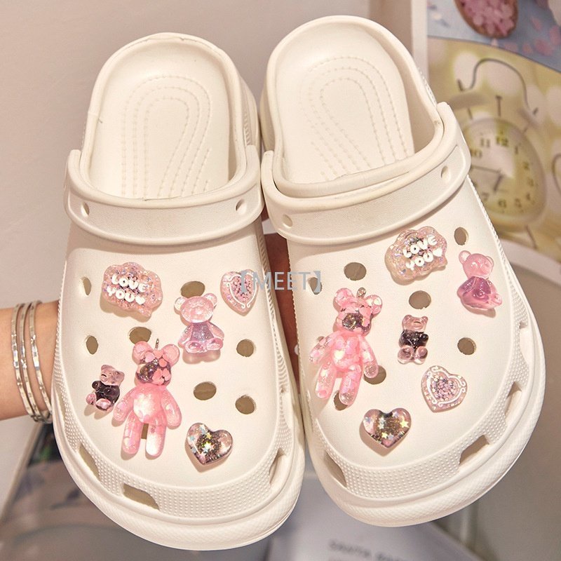 [MEET] Phụ Kiện Khóa Cài Giày Crocs DIY Hình Gấu Hoạt Hình Và Hoa Lấp Lánh Trang Trí Giày