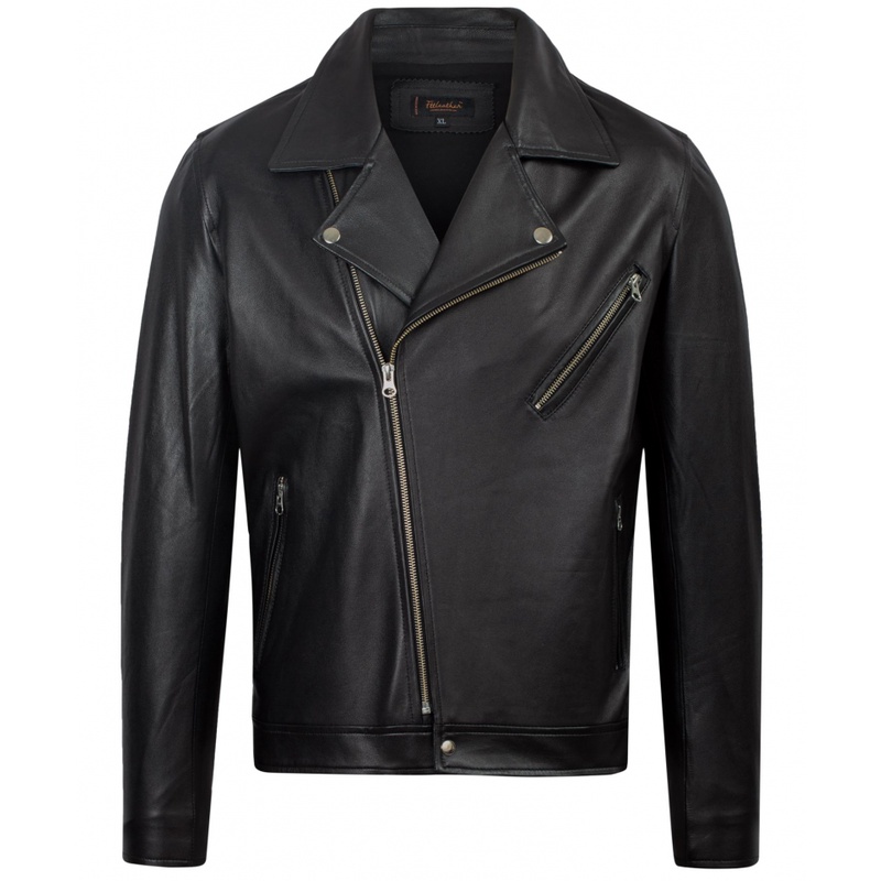 Áo khoác da nam Ftt Leather dáng Biker Jacket Minimalist da cừu màu đen