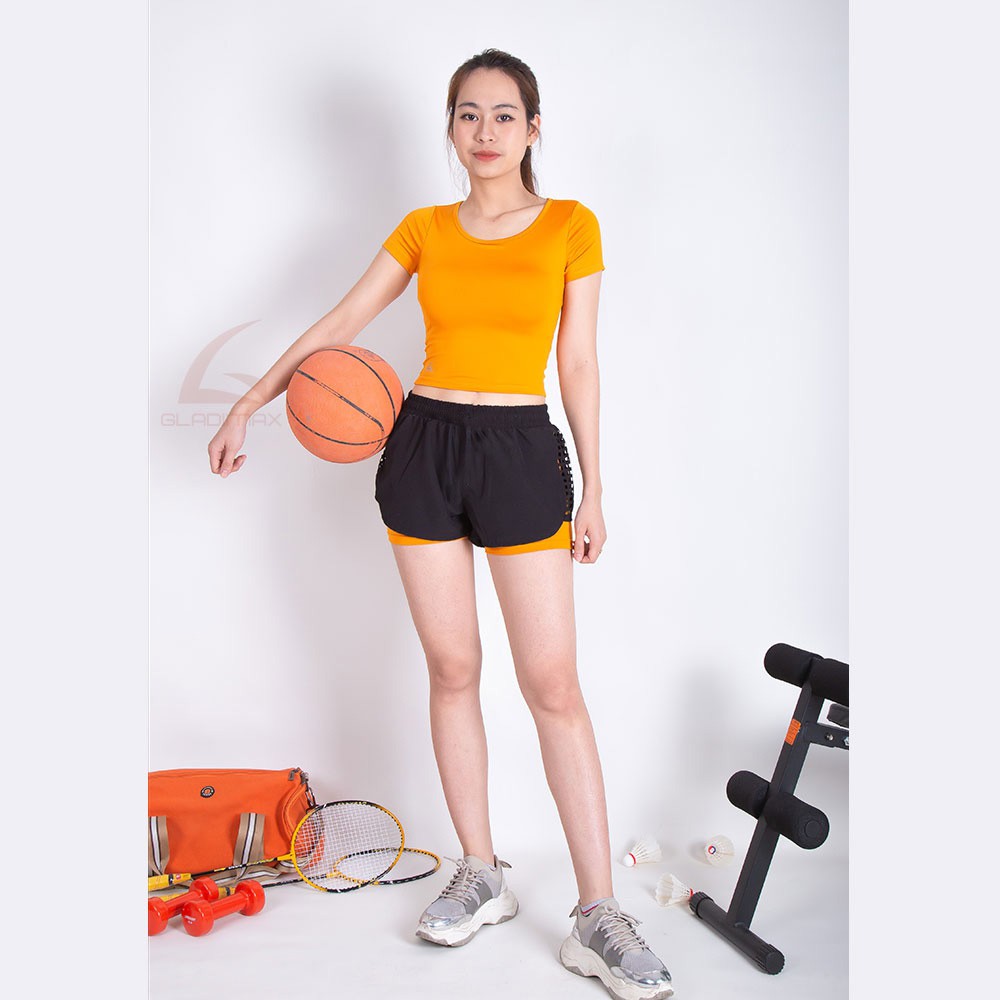 [Mã FATHANG5 giảm 10K đơn 50K] Bộ đồ thể thao tập Gym, aerobic quần đùi boxer kết hợp áo croptop cộc tay có đệm ngực