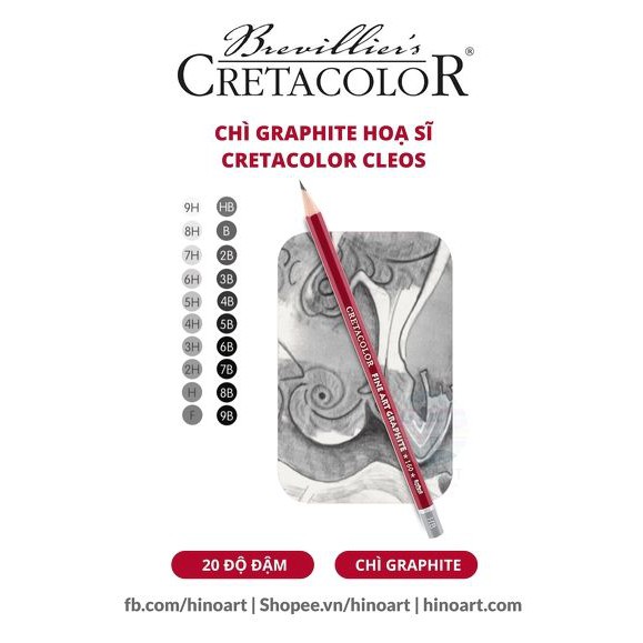 Bút chì họa sĩ Cretacolor Cleos Fine Art Graphite Pencils - 20 độ đậm (9B - 9H)