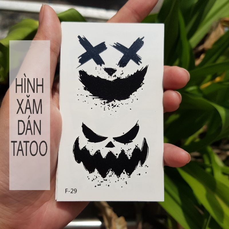 Hình xăm khuôn mặt style halloween rùng rợn f29.Xăm dán tatoo mini tạm thời, size &lt;10x6cm