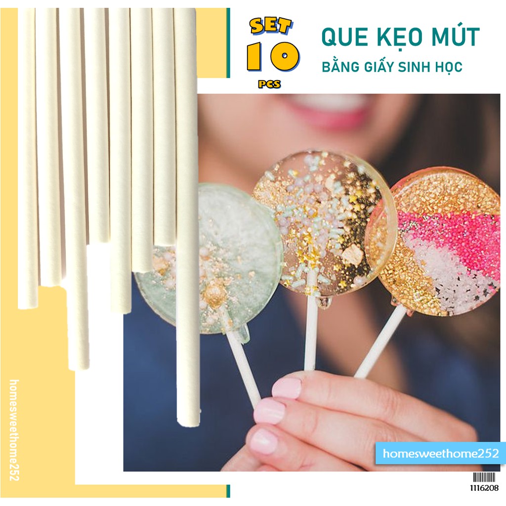 Set 10 Que Kẹo Mút Bằng Giấy Sinh Học