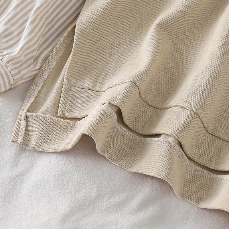 IELGYÁo sweater Tay Dài Dáng Rộng Giả Hai Lớp Phối Họa Tiết Kẻ Sọc Thời Trang Cho Nữ