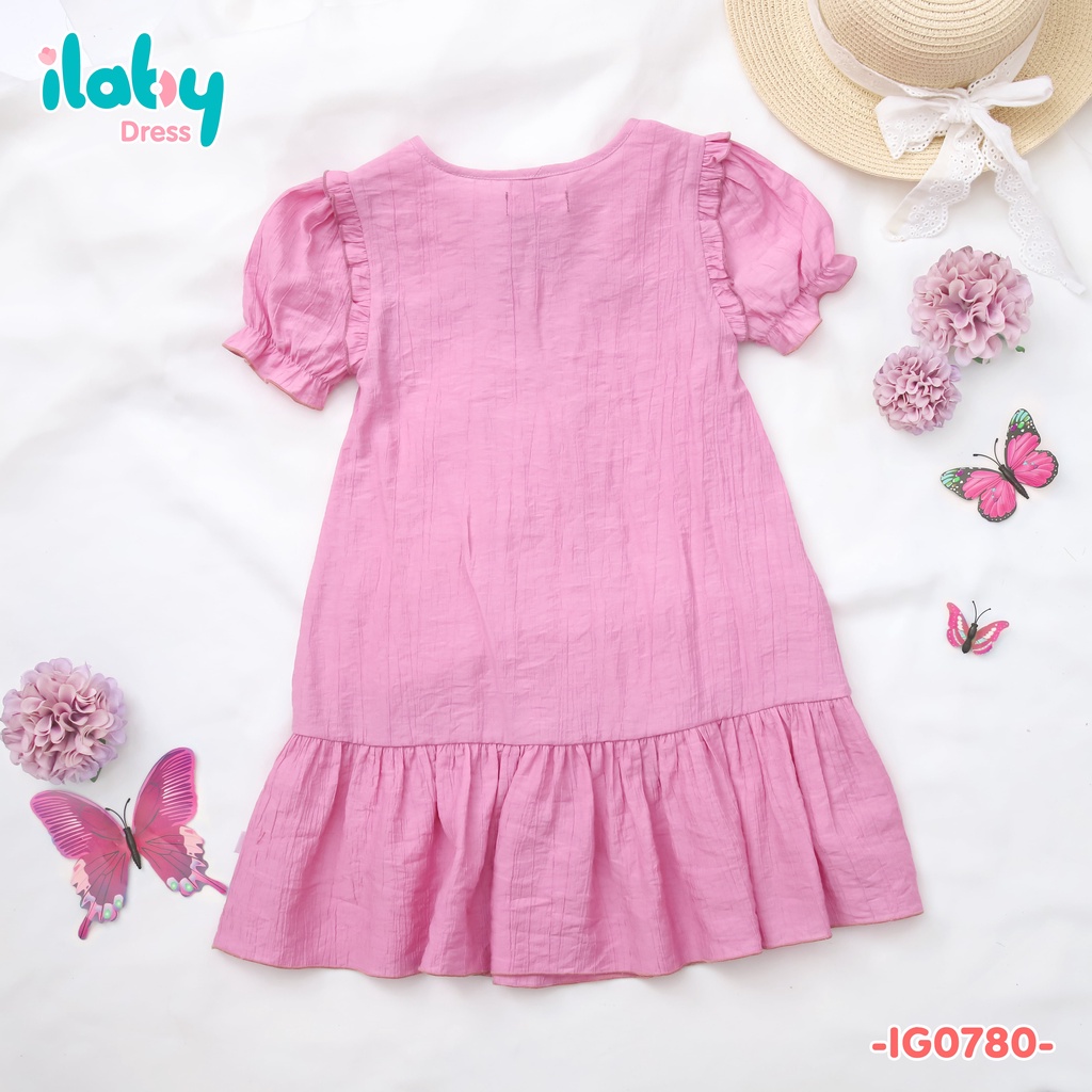 Váy cho bé gái ILABY cutout ngực chất liệu đũi nhăn thoáng mát hai màu xanh tím [10IG07800222]