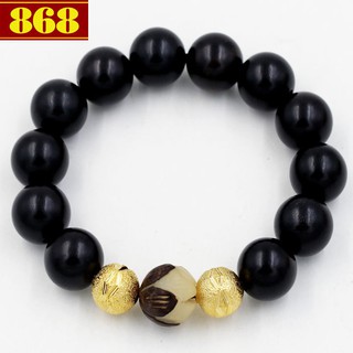 Chuỗi tay gỗ mun 15 ly cẩn hạt bồ đề a509