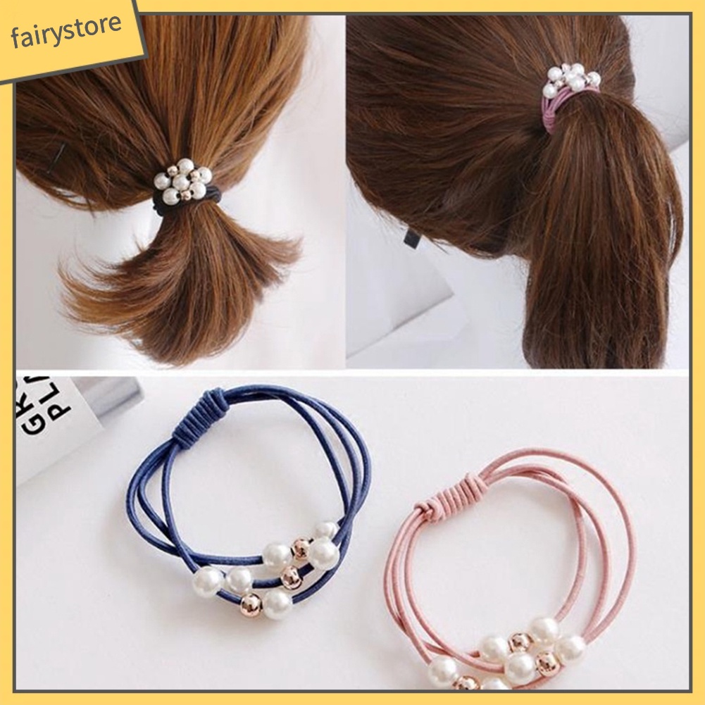 Dây thun cột tóc đính ngọc trai nhân tạo phong cách nữ tính