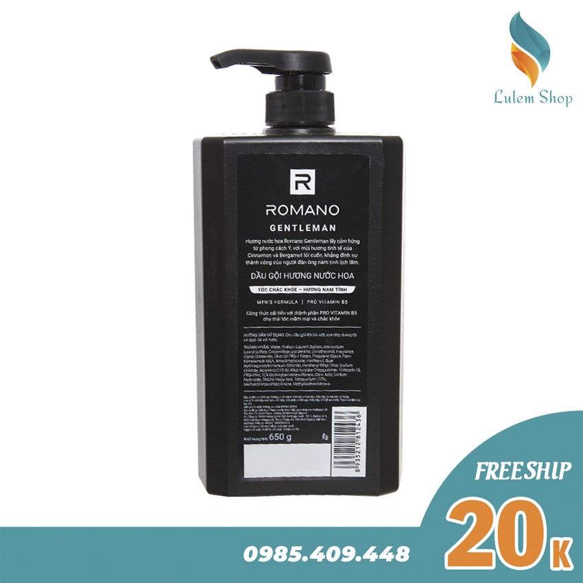 Dầu gội cao cấp Romano Gentleman 650g