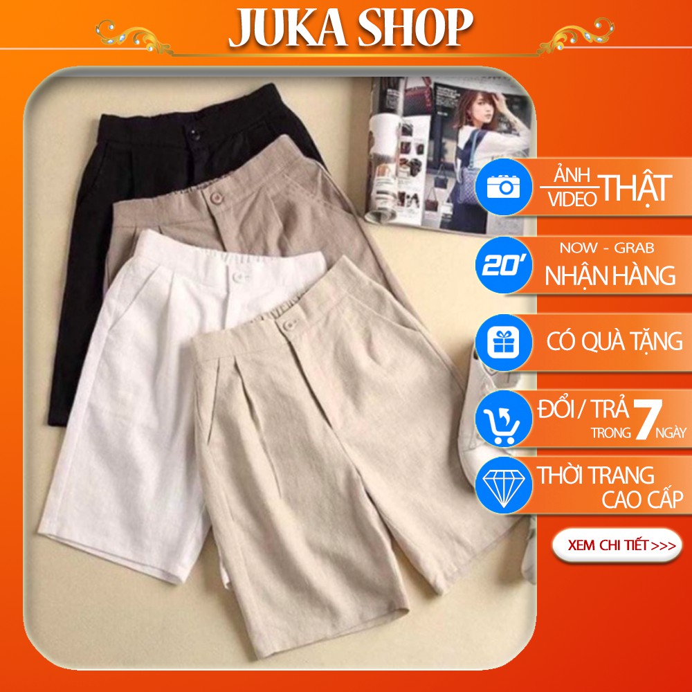 Quần đùi nữ bọc khuy vải đũi xuất Hàn cực mềm và mát - quần short nữ Juka Shop