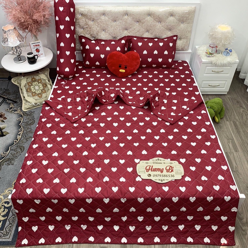 Bộ Chăn hè Ga Gối Cotton Poly Combo 5 Món - Hàng đẹp - Hương Vũ Bedding