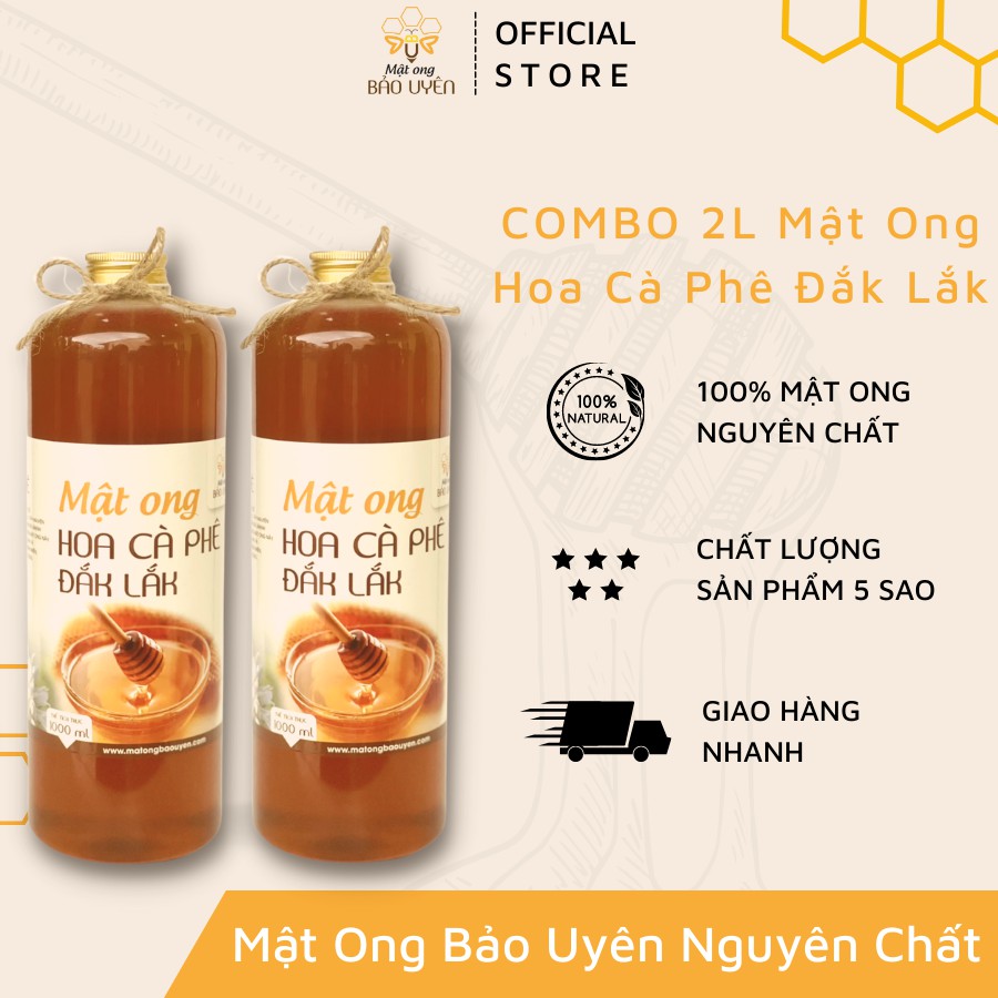 Combo 2 Mật Ong Hoa Cà Phê Nguyên Chất Bảo Uyên Chống Oxy Hóa Tăng Cường Sức Sức Đề Kháng Dung Tích Chai 1 Lít