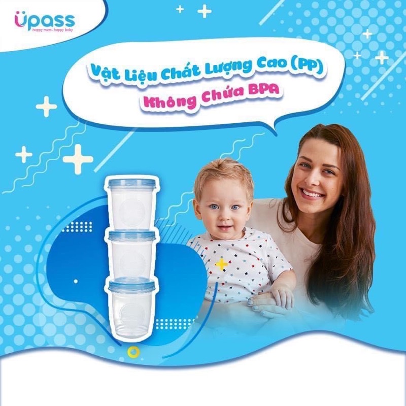 Bộ 3 Cốc Trữ Sữa,Thức Ăn Cho Bé Upass Thái Lan 180ml UP0327N