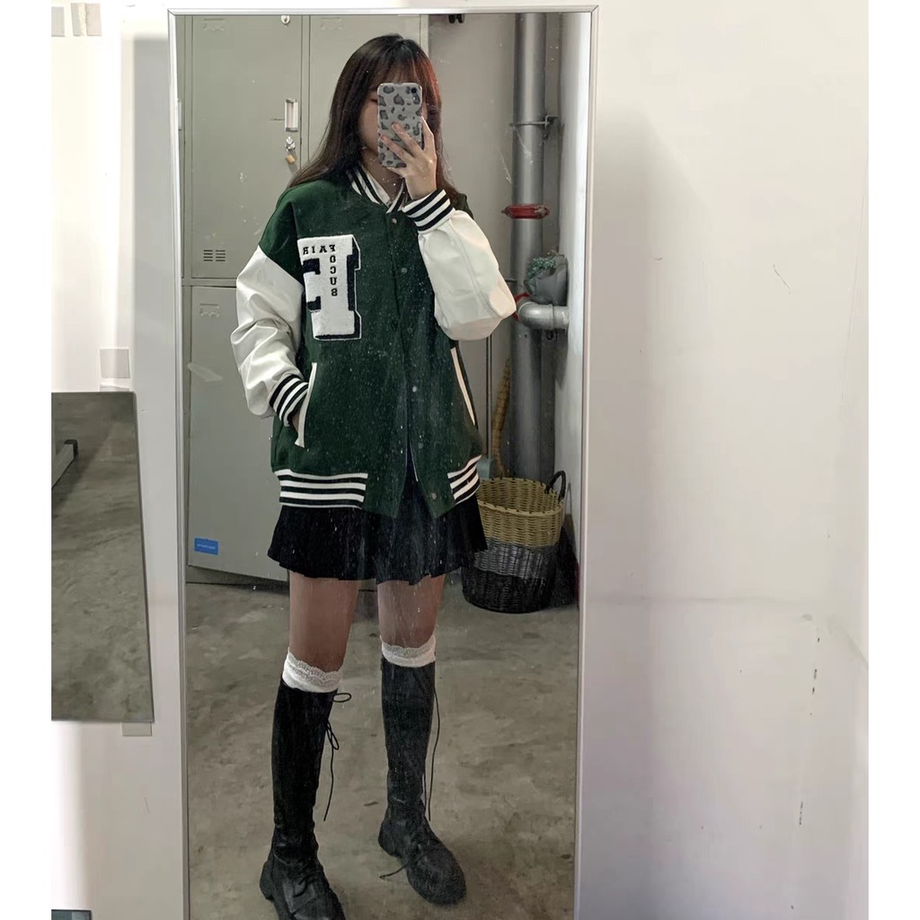 Áo khoác bomber thêu chữ thời trang cho nam nữ