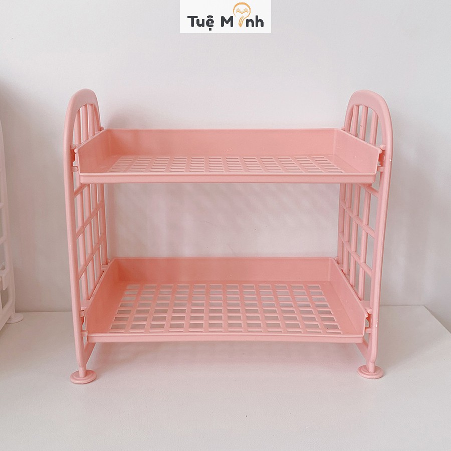 Kệ nhựa mini 2 tầng giá đựng sách, đồ dùng để bàn decor K20 xinh xắn