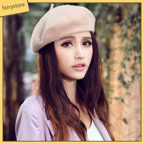 Mũ beret len nỉ màu trơn phong cách đơn giản thời trang dành cho nữ