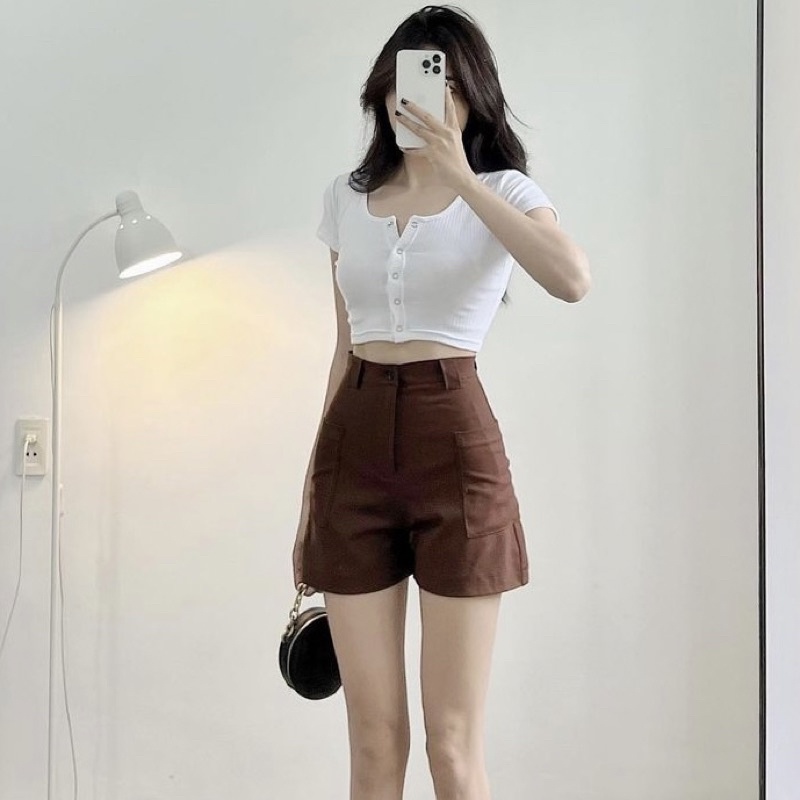 🌱ÁO CROPTOP CÚC BẤM TAY NGẮN 🌱Chizi Shop
