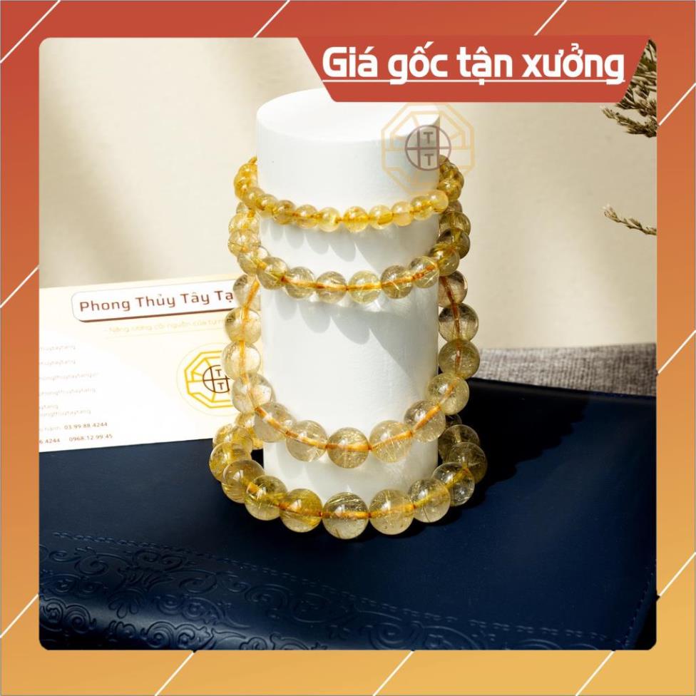 Vòng Tay Phong Thủy Pha Lê Tóc Vàng Chiêu Tài Lộc Nam Nữ Mệnh Thổ Kim - Tổng Kho Sỉ Phong Thủy