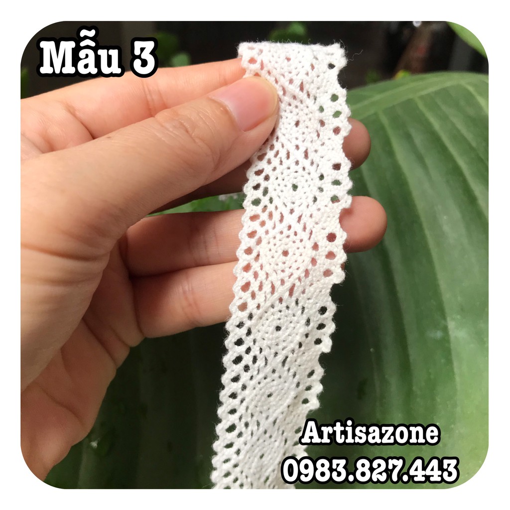 Ruy băng ren trắng cotton - Bản rộng từ 1,1cm - 4,5cm, dài 02 mét (tùy mẫu) - Đọc kỹ mô tả sản phẩm