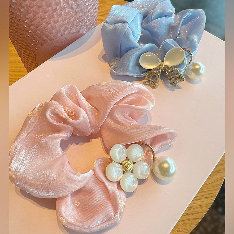 Dây buộc tóc, cột tóc scrunchies voan lụa CÁNH HOA NGỌC màu trơn Hàn Quốc