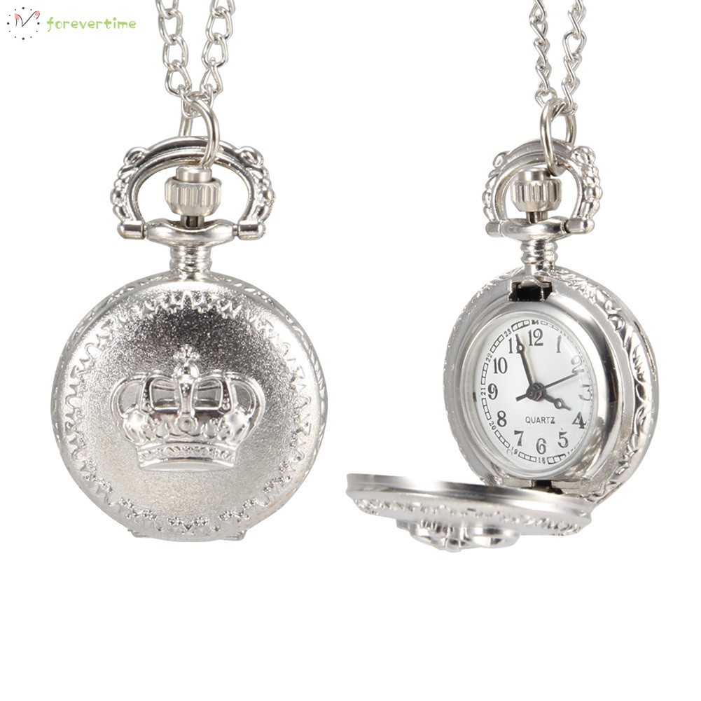 #vương miện# 1pc Men Women Pocket Watch Crown Carved Pattern Case with Chain