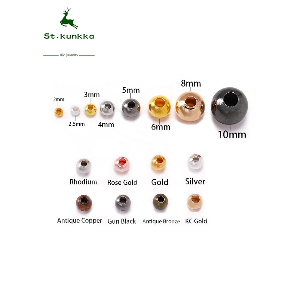 500 hạt cườm tròn kim loại màu bạc vàng 2-4mm