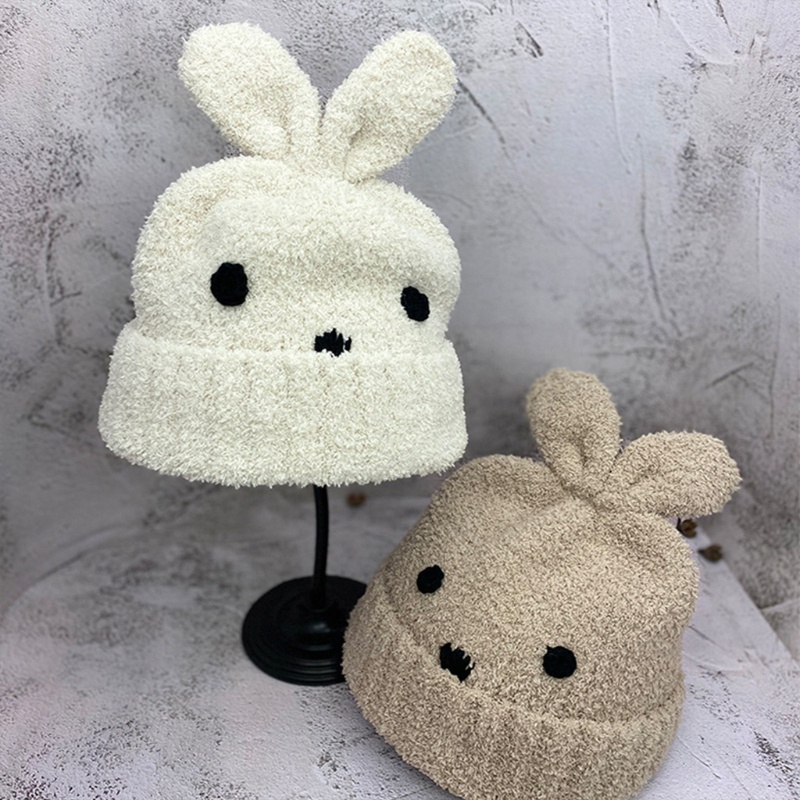 Mũ Beanie Dệt Kim Phối Tai Thỏ Dễ Thương Thời Trang Mùa Đông Năm 2021 Cho Bạn Gái