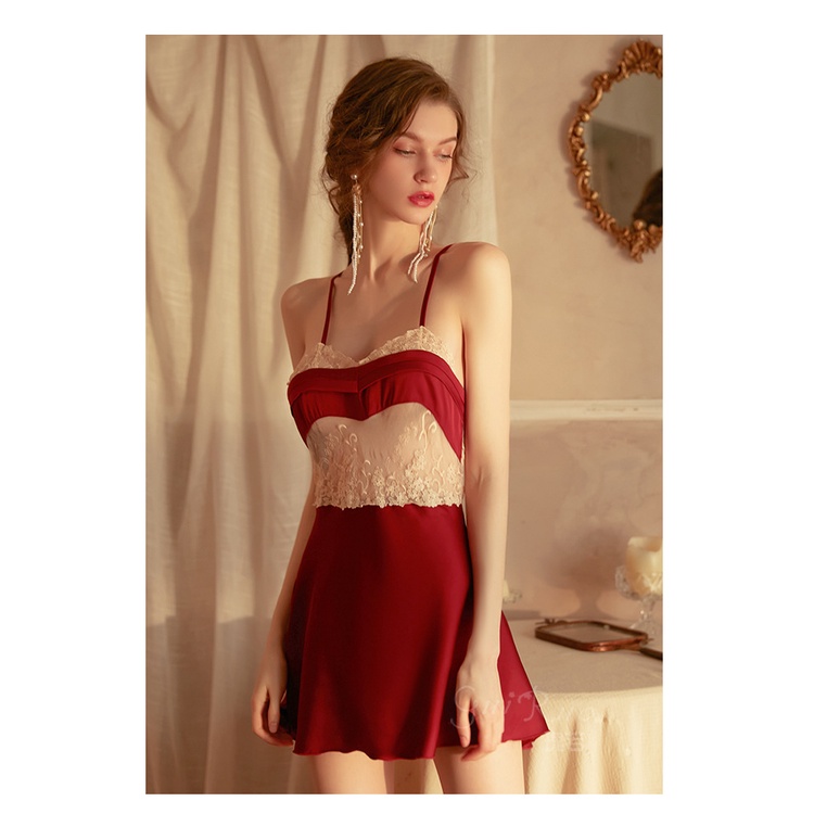 Váy ngủ pha ren bụng quai chéo lưng Cao Cấp siêu đẹp 1541