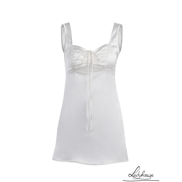 Đầm Mini Cổ Vuông Không Tay Màu Trơn Thiết Kế Xếp Ly Thời Trang Dự Tiệc Cho Nữ