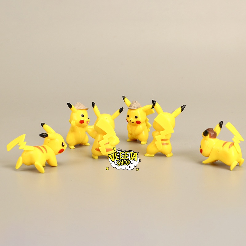 Mô hình Pikachu - Trọn bộ 6 mô hình Pikachu thám tử cực dễ thương - Cao khoảng 3.5 ~ 5cm