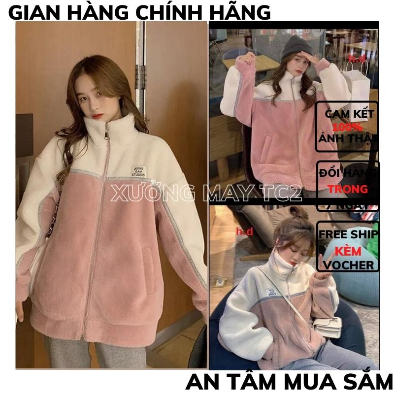 Áo khoác lông nữ ,phối mầu mềm mịn giữ nhiệt Áo Khoác Lông Thêu Chữ Ngực Siêu Hót Cực Dày ,XƯỞNG MAY TC2