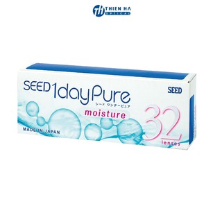Kính áp tròng SEED 1day Pure moisture Nhật Bản trắng loại dùng 1 ngày độ cận đến 16 chất liệu ion độ ẩm cao êm mắt