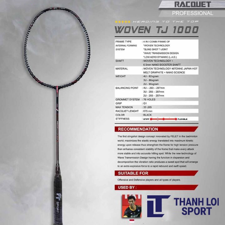 Vợt Cầu Lông Felet Woven TJ 1000 Nhập Khẩu Malaysia