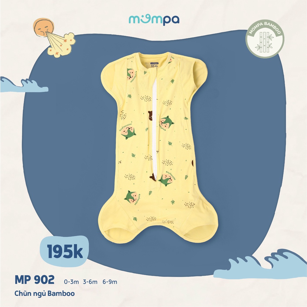 Nhộng chũn hở tay chân Mompa 0-9 tháng sợi tre hở tay chân khóa 2 chiều dễ mặc thay bỉm co giãn mùa hè thoáng mát 902