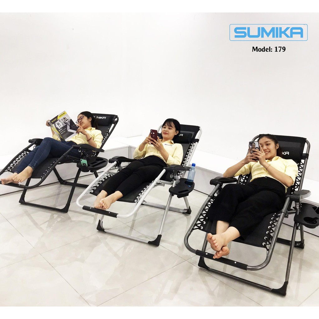 Ghế xếp thư giãn cao cấp SUMIKA 179 - Khóa bằng kim loại, vải lưới Textilene thoáng khí, tải trọng 300kg
