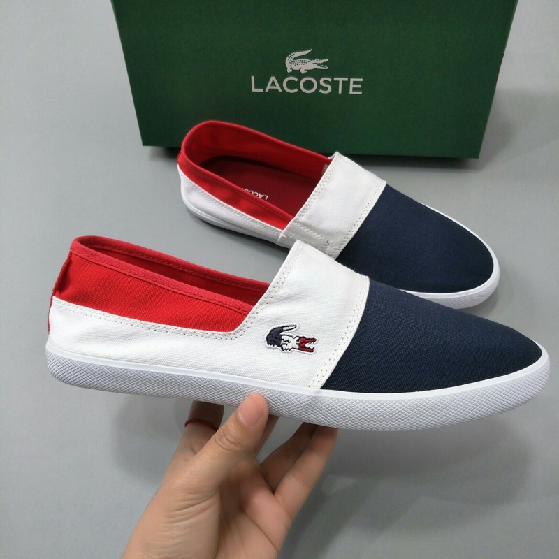 giày lười vải nam nữ đế phẳng hoạ tiết phối màu lacoste