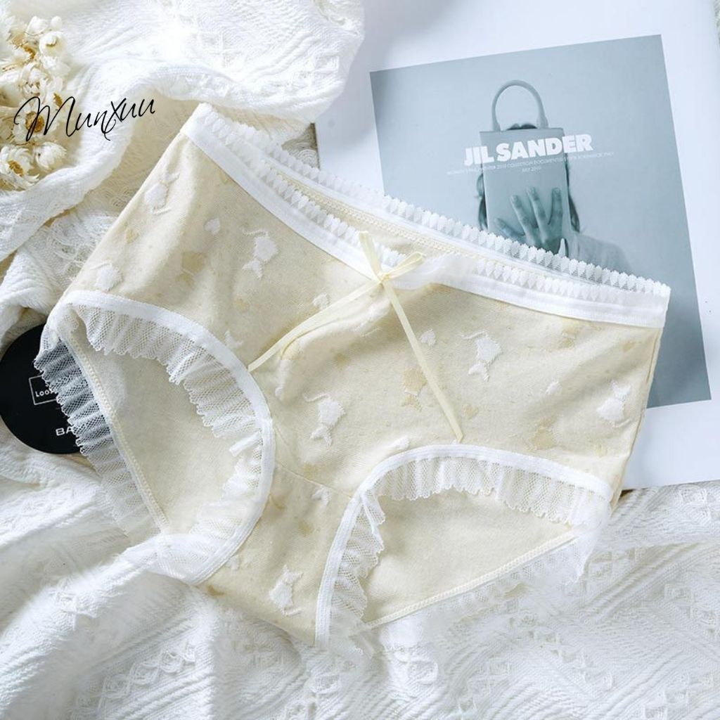 Quần lót Cotton cao cấp phối ren MUNXUU họa tiết mèo thương, gam màu pastel ngọt ngào - QC85