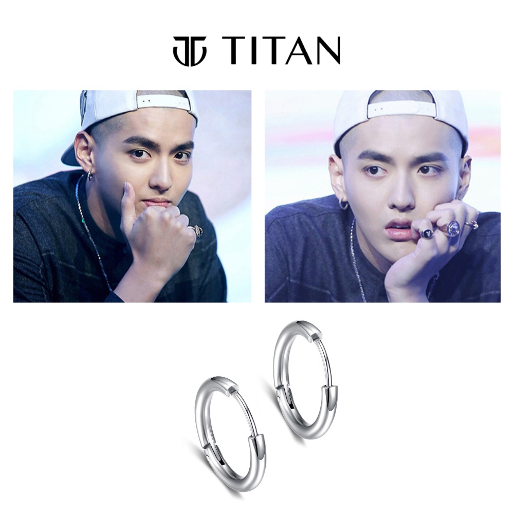 Khuyên tai nam nữ tròn unisex đen trắng, bông tai xỏ lỗ cá tính màu bạc 925 không gỉ, khuyên kẹp vành tai Titan Shop