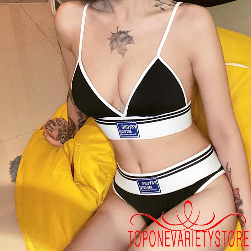 TOPQ-2Pcs Women Underwear Suit Letters Embroidery Spaghetti Strap Bra + High-Waist Briefs | BigBuy360 - bigbuy360.vn