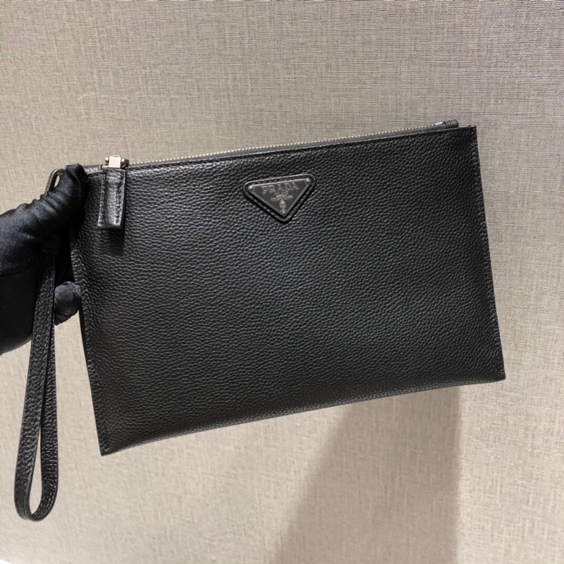 ví tab đứng nam dáng mỏng da bò nhập khẩu nguyên miếng logo đính hoạ tiết prada