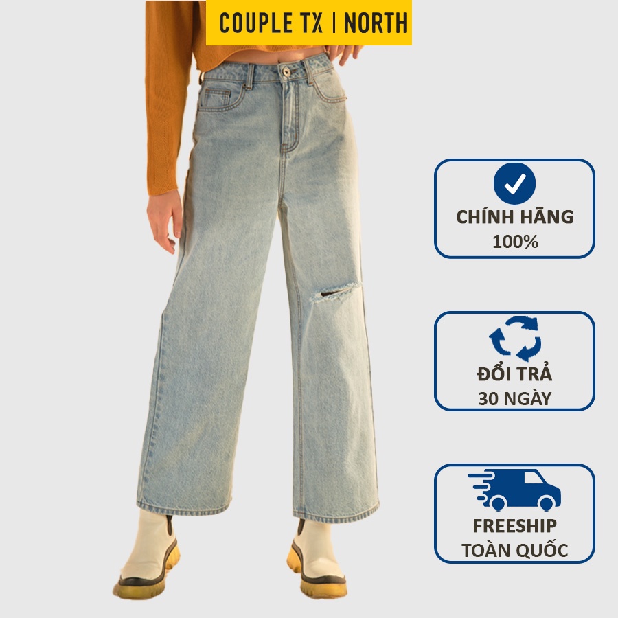 Quần jean nữ ống rộng Couple TX dáng cullotes thoải mái có rách gối nhẹ WJE 2007
