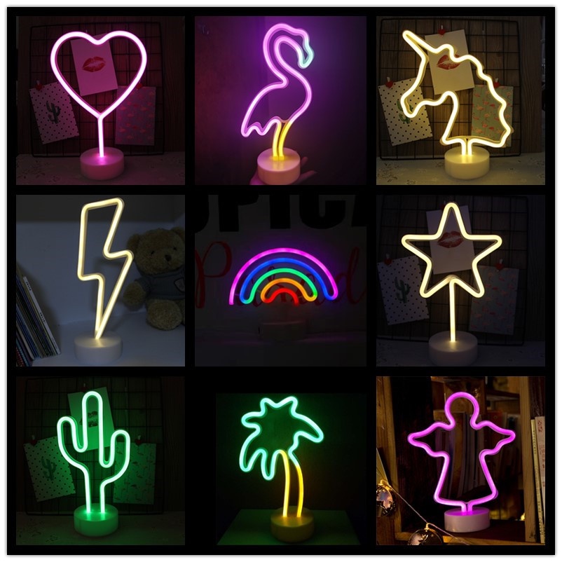 Đèn LED NEON trang trí Decor phòng nhiều mẫu mã, màu sắc, dán treo tường, sử dụng được Pin AA và USB