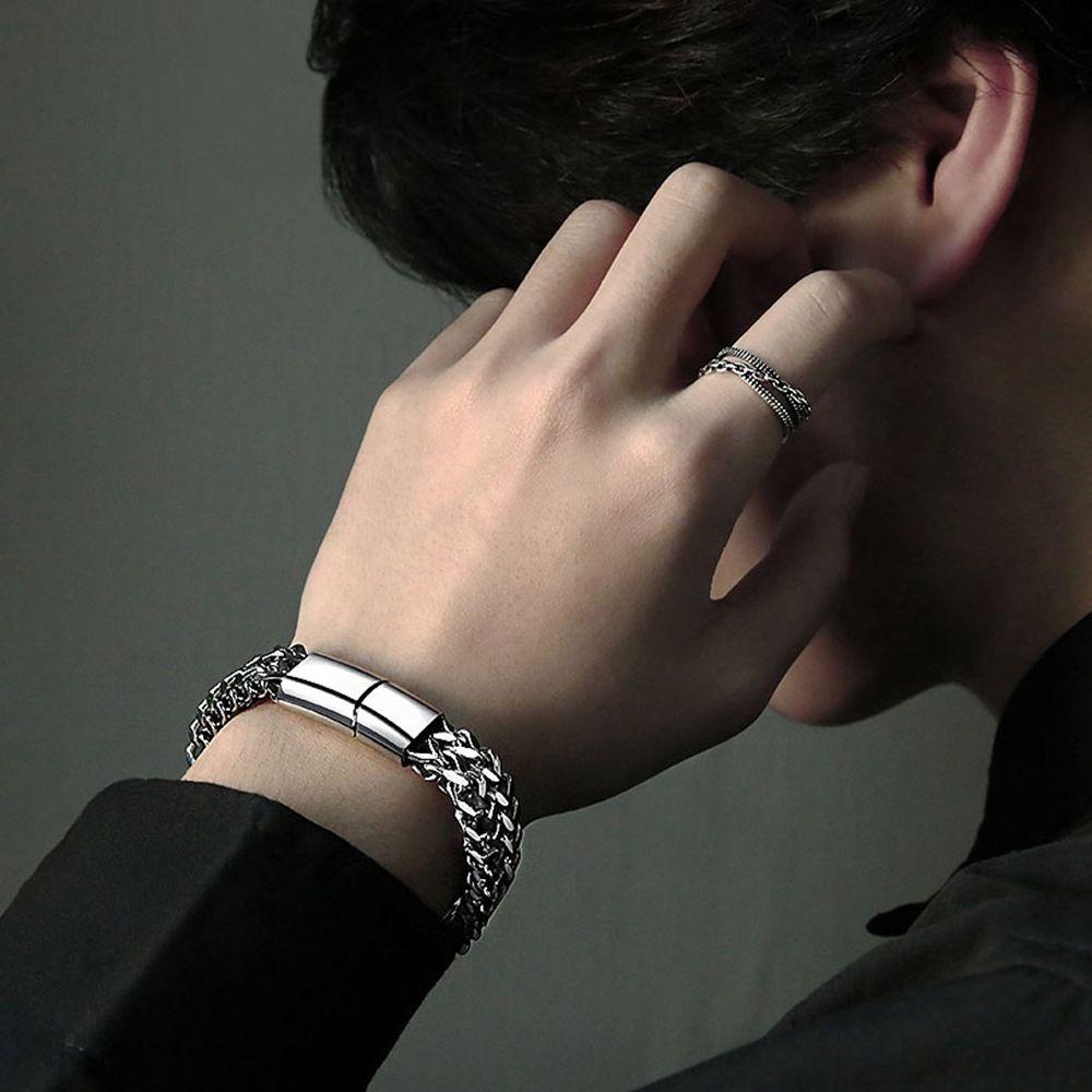 MXGOODS Vòng Tay Hai Lớp Bằng Thép Titanium Phong Cách Hàn Quốc Đơn Giản