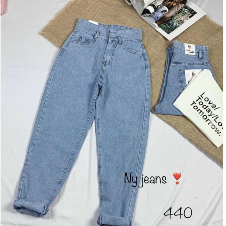 Quần Jean Nữ Aiori Lưng Cao 2 Nút Baggy Bò Trơn Cạp Cao Phong Cách Thời Trang Jeans Cotton Thoáng Mát, Mềm Mịn_Mã B440
