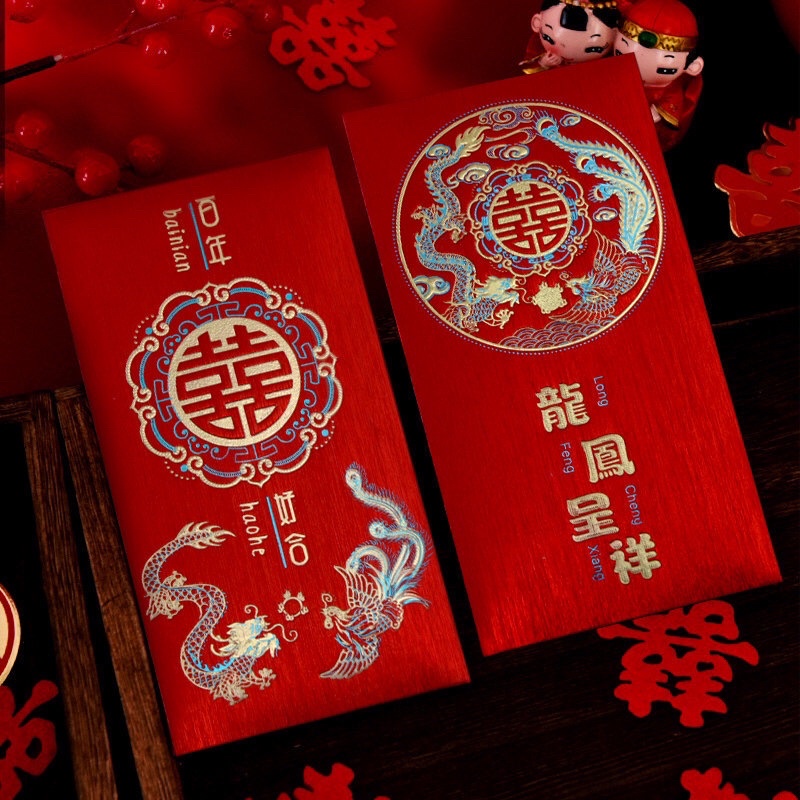 BAO LÌ XÌ CƯỚI HOẠ TIẾT SANG TRỌNG TRÊN NỀN GIẤY KIM TUYẾN NHŨ