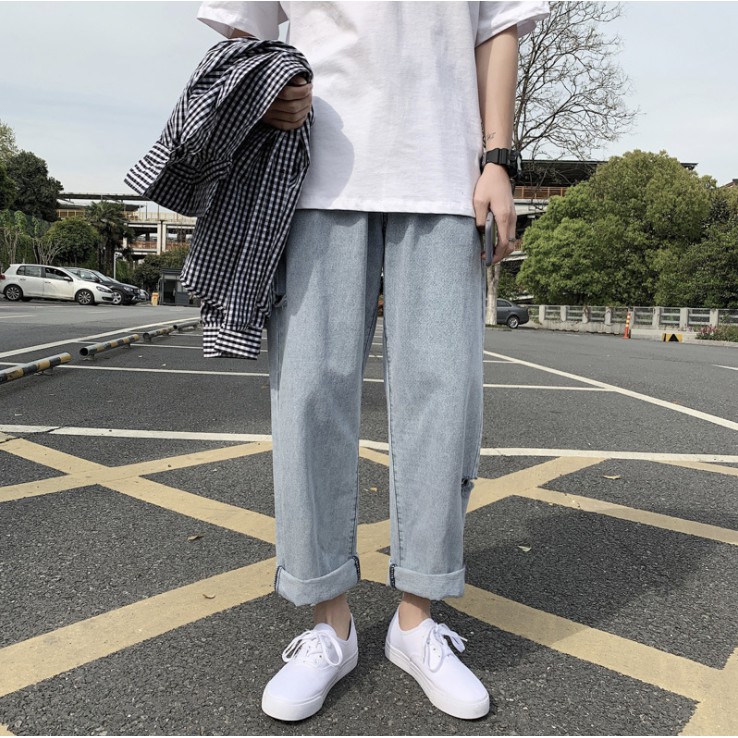 Quần Jeans Baggy Xám Trắng Nam  Phong Cách Mùa Hè hottrend 2021