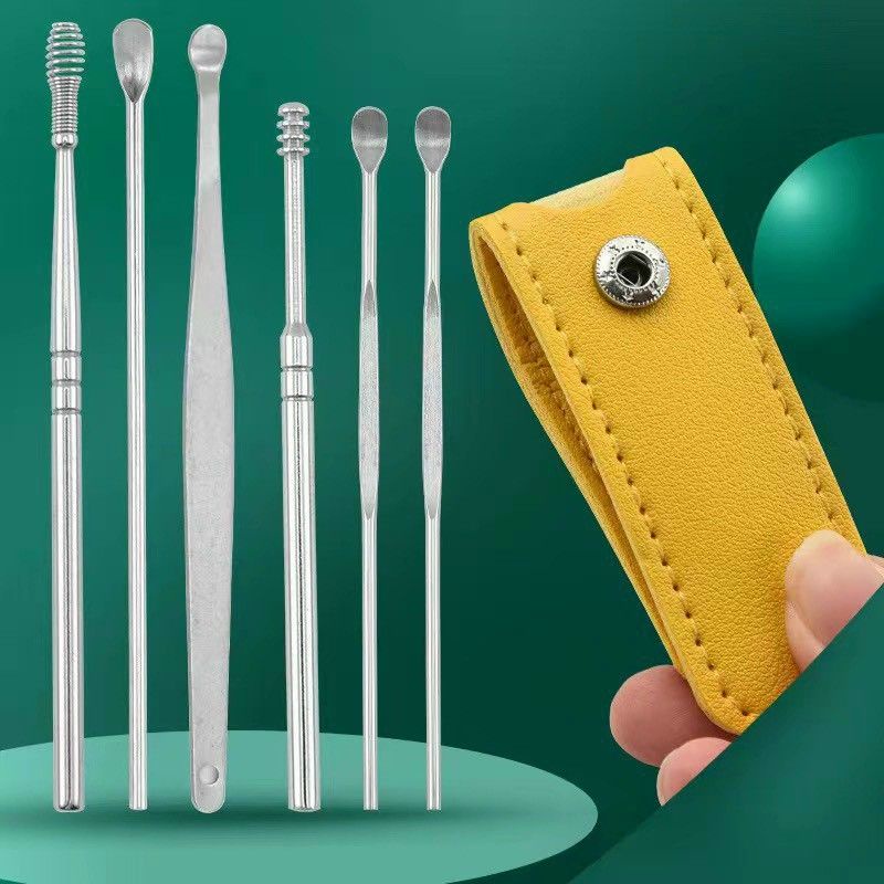 Bộ dụng cụ lấy ráy tai 6 món bằng kim loại không rỉ cao cấp có thể treo như móc khóa tiện lợi