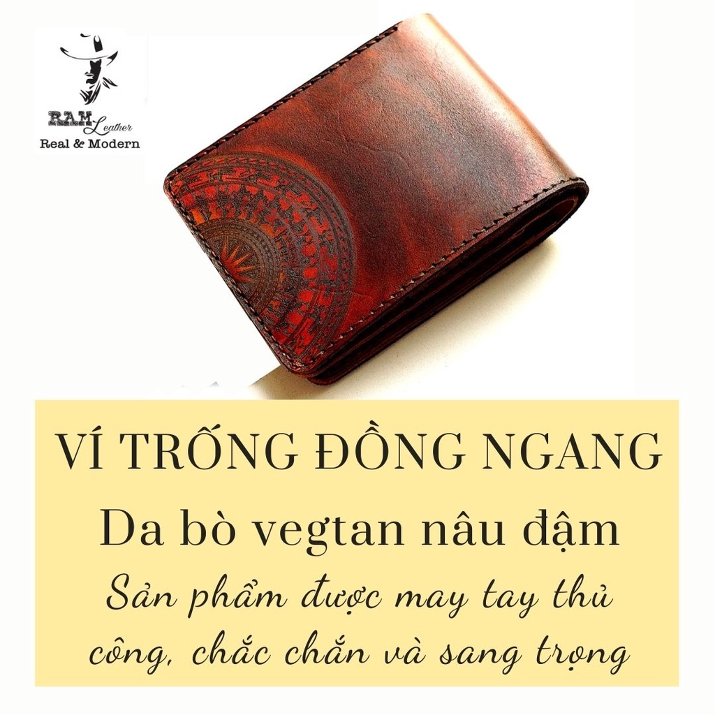 Ví nam nữ RAM Leather handmade da bò Italia Vegtan màu nâu đỏ vintage